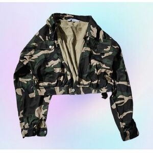 HYFVE Jean Vtg Y2k Army Military Jacket Womens L Camo Short Gorpcore Trucker